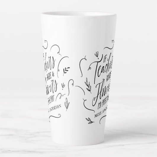 Leraar moderne elegante script zwarte witte sleute latte mok (Voorkant)