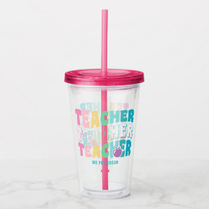 Leraar Moderne Regenboog Kleuren Gepersonaliseerde Acryl Drinkbeker