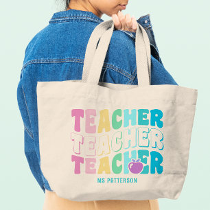 Leraar Moderne Regenboog Kleuren Gepersonaliseerde Grote Tote Bag