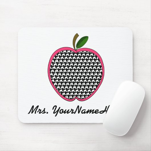 Leraar Mousepad-Houndstooth Apple met roze trim Muismat (Met muis)