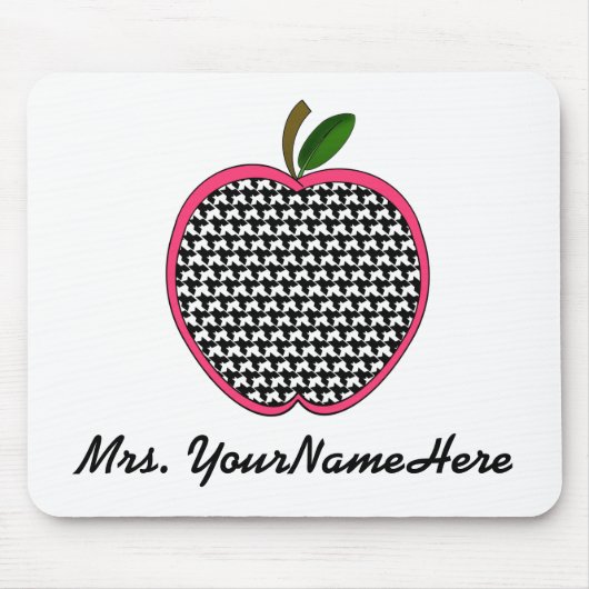 Leraar Mousepad-Houndstooth Apple met roze trim Muismat (Voorkant)