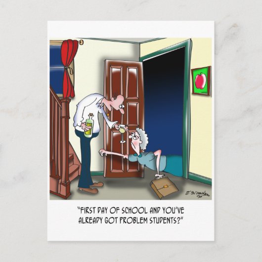 Leraar na de eerste schooldag briefkaart (Voorkant)