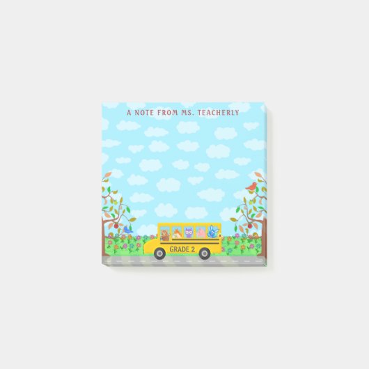 Leraar Naam Classroom Cute Animals op schoolbus Post-it® Notes (Voorkant)