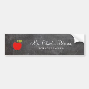 Leraar Naam Rood Apple Wit Manuscript op Chalkboar Bumpersticker