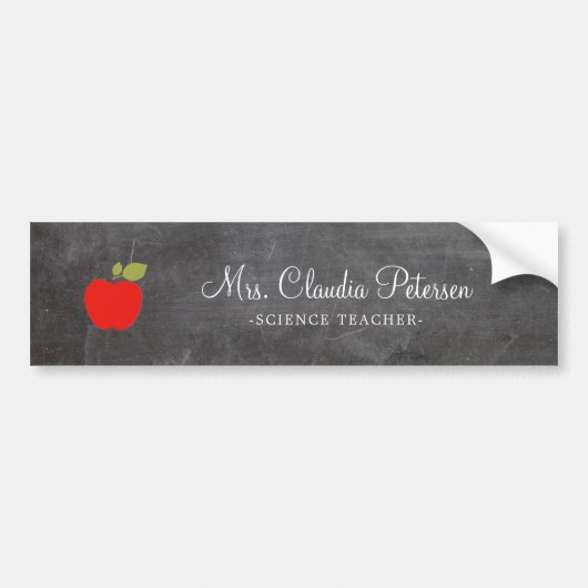 Leraar Naam Rood Apple Wit Manuscript op Chalkboar Bumpersticker (Voorkant)