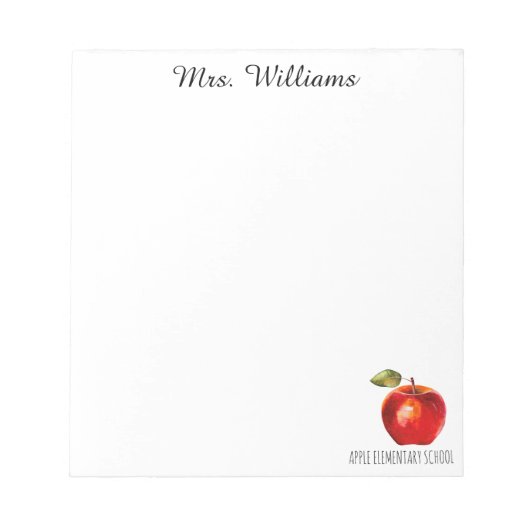 Leraar Naam School Waterverf Red Apple Notitieblok (Voorkant)