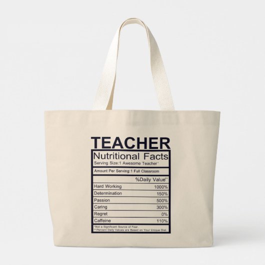 Leraar Nutritional Facts Fun Grote Tote Bag (Achterkant)