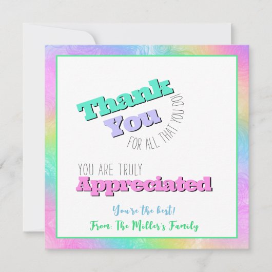 Leraar/Personeel Waardering Dank u kaart (Voorkant)