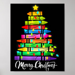 Leraar Potlood Vrolijk Kerstboom Lichtjes School Poster