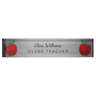 Leraar Red Apple clean Black Chalkboard Naambordje