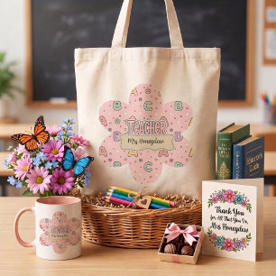 Leraar Roze Letters School Patroon Tote Bag