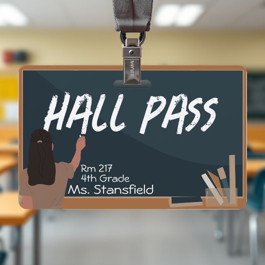 Leraar Student Chalkboard Classroom Hall Pass Badge