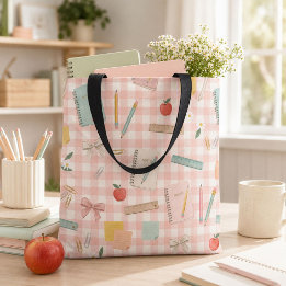 Leraar Terug naar School Waterverf Roze Gingham Draagtas