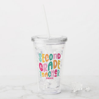 Leraar Tweede Klas Kleurrijk Typografie Ontwerp Acryl Drinkbeker