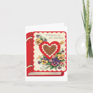 Leraar Valentijn, Vintage Boek Harten en Bloemen Feestdagen Kaart