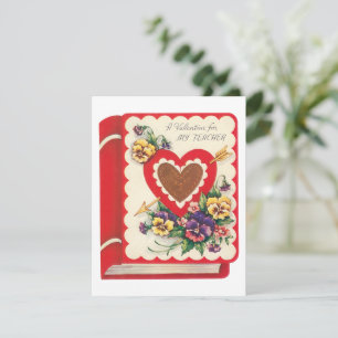 Leraar Valentijn, Vintage Boek Harten en Bloemen Feestdagenkaart