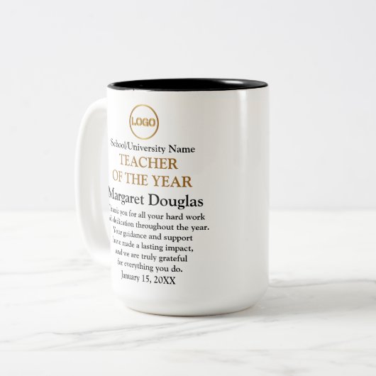 Leraar van het Jaar Custom Appreciation Message Tweekleurige Koffiemok (Voorkant links)