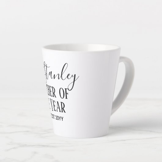 Leraar van het Jaar Gepersonaliseerde Moderne Teks Latte Mok (Rechterhoek)