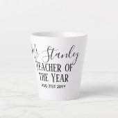 Leraar van het Jaar Gepersonaliseerde Moderne Teks Latte Mok (Voorkant)