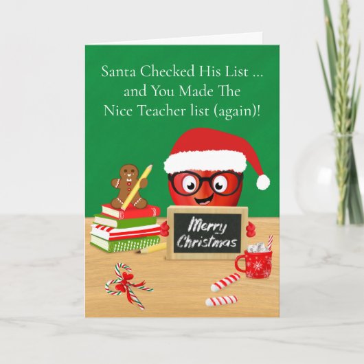 Leraar Vrolijk Kerstfeest Schattigee Apple op Desk Kaart (Voorkant)