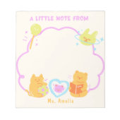 Leraar waardering Kleuterschool Kat Beer Aangepast Notitieblok (Voorkant)