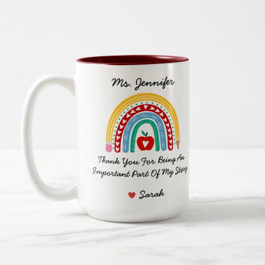 Leraar waardering met dank u bericht Custom Tweekleurige Koffiemok (Links)