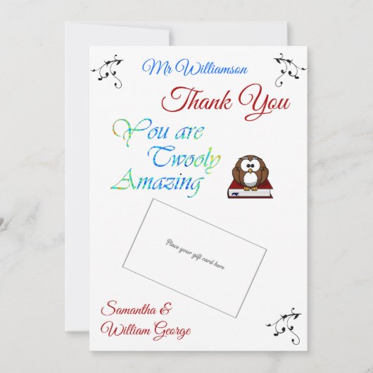 Leraar Waardering Uil Bedankt Cadeau Kaart Houder (Voorkant)