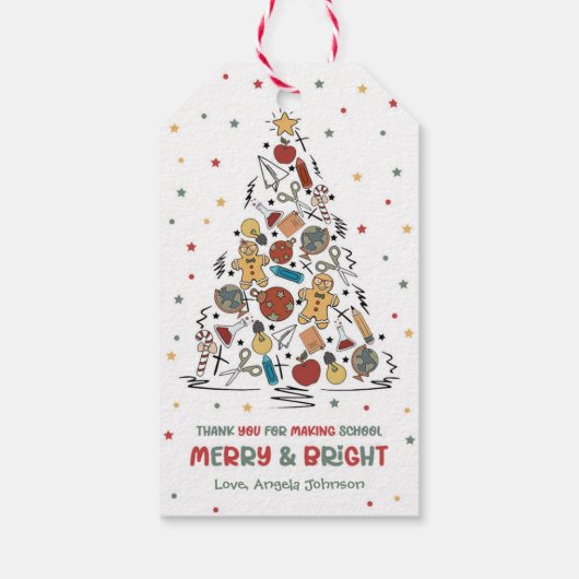 Leraar Waardering Vrolijk en Helder Kerstmis Cadeaulabel (Achterkant)