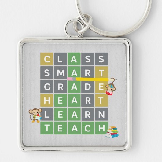 Leraar Word Puzzle Game Leading Monkeys Square Sleutelhanger (Voorkant)