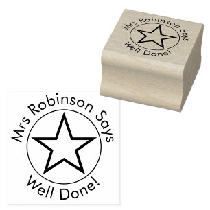Leraar zegt goed gedaan rubberstempel