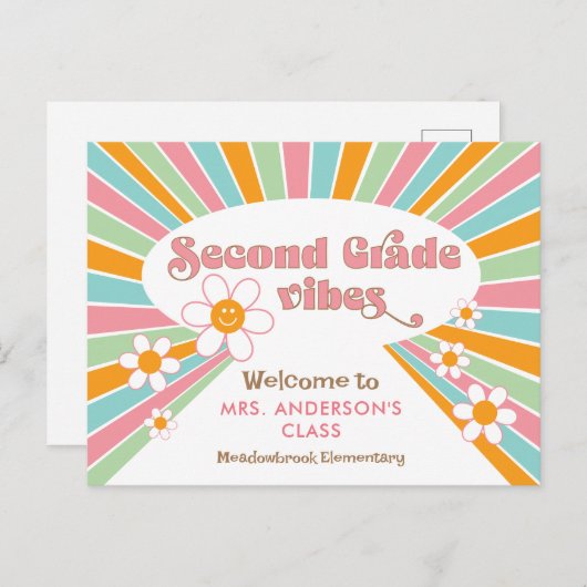 Leraar's Welkom bij Second Grade 70s Retro Briefkaart (Voorkant / Achterkant)