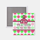 Leraarsmagneet - Hot Pink & Lime Green Argyle Magneet (Voorkant / Achterkant)