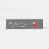 Leraarsnaam Rood Apple Wit Script Modern Bureau Naambordje (Voorkant)