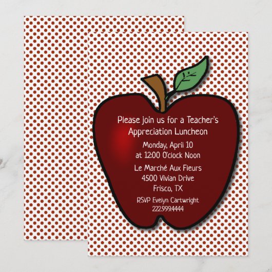 Leraren Apple op Polka Dots Luncheon Kaart (Voorkant / Achterkant)