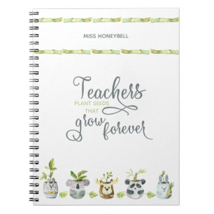 Leraren Citeren Pot met Cute Dier Plant Notitieboek