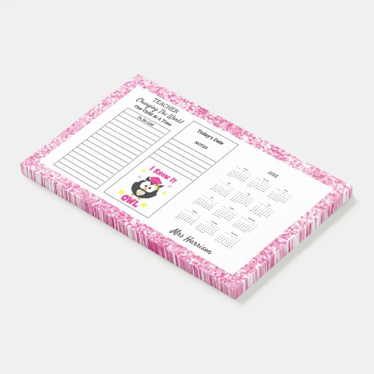 Leraren Funny Owl Desk Calendar Memo Post-it® Notes (Schuin)