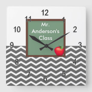 Leraren Gray Chevron Chalkboard Vierkante Klok
