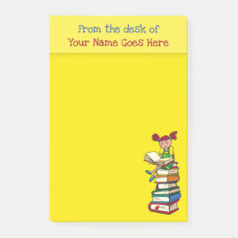 Leraren naam bureau noteer gele boeken meisje plez post-it® notes