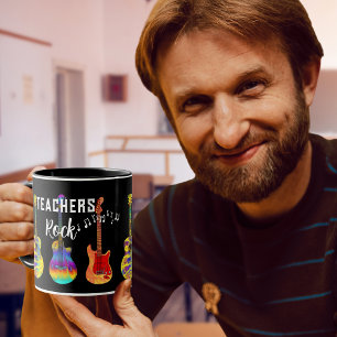 Leraren Rock Kleurrijke Gitaren op Zwarte Dank Je Mok