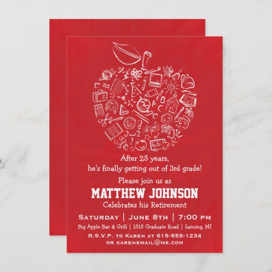 Leraren Uitnodiging Apple-Partij - Rood (Voorkant / Achterkant)