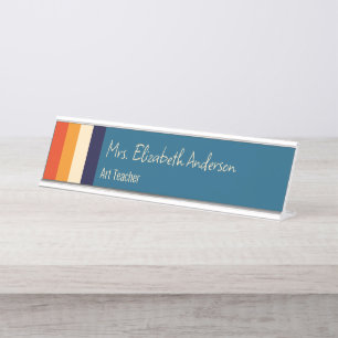 Lerarenaam Functietitel Blauw Oranje Bisque Strepe Bureau Naambordje
