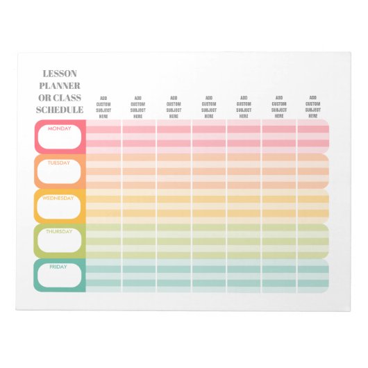 Lerarenlesplanner of lesrooster notitieblok (Voorkant)