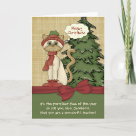 lerarennaam Meowy kerstKat Feestdagen Kaart