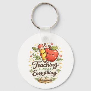 Lerarensieraden Cadeau met Potlood en Appel Sleutelhanger