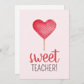 Lerarenwaardering met roze hart snoep feestdagenkaart (Voorkant / Achterkant)