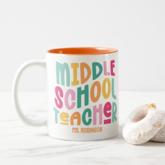 Lerares Middelbare School | Kleurrijk Retro Tweekleurige Koffiemok