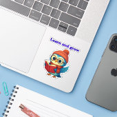 Leren en groeien - Uil Sticker (Laptop met iPhone)