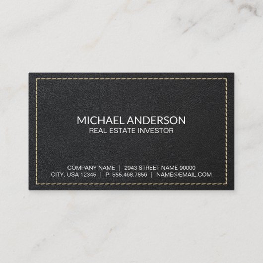Leren gestikt | Goud Vastgoed Logo Visitekaartje (Achterkant)