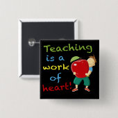 Leren is een werk van hart! vierkante button 5,1 cm (Voorkant /achterkant)