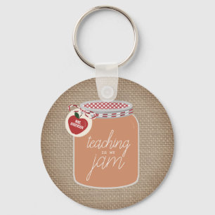 Leren is mijn Jam Mason Jar Apple leraar Sleutelhanger